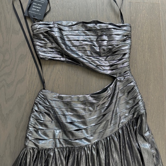 Retrofete KENNA Gunmetal Silver Metallic Lame Maxi Dress Strapless Cut Out NWT - Picture 7 of 14